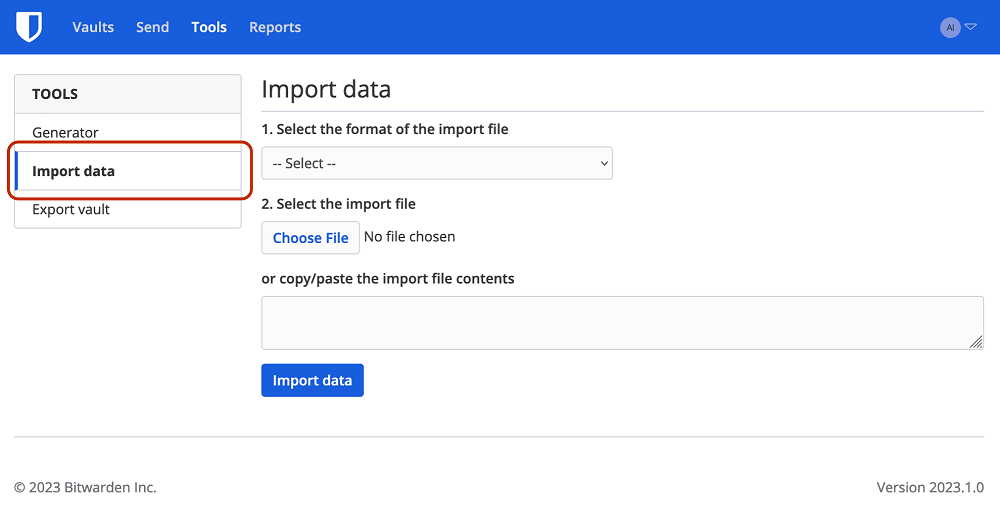 Nhấp v&agrave;o Import Data (Nhập dữ liệu) trong thanh điều hướng b&ecirc;n tr&aacute;i