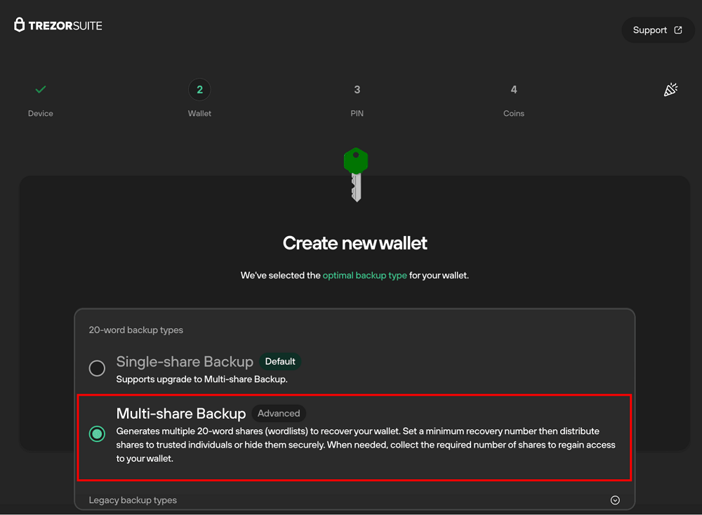 Bắt đầu sử dụng v&iacute; mới với Multi-share Backup