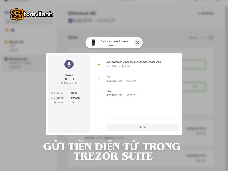 Gửi tiền điện tử trong Trezor Suite nhanh và bảo mật