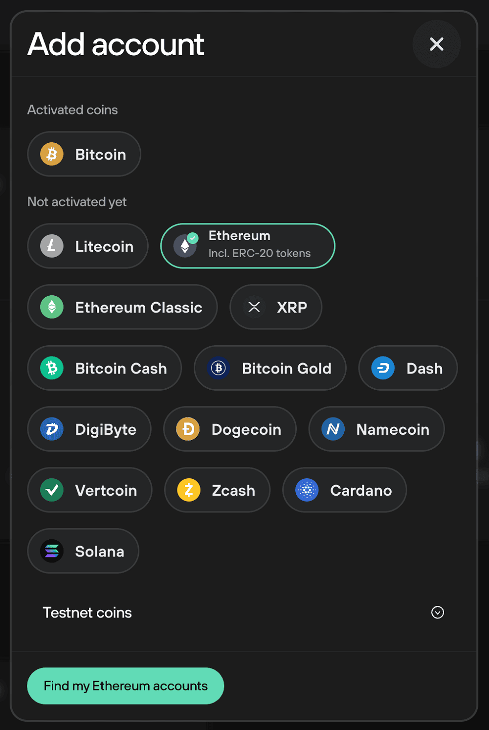 Nhấn T&igrave;m t&agrave;i khoản Ethereum của t&ocirc;i (Find my Ethereum accounts)