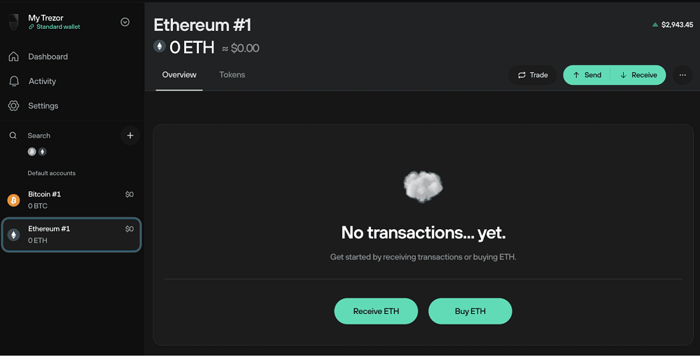 T&agrave;i khoản Ethereum sẽ xuất hiện trong danh s&aacute;ch t&agrave;i khoản, sẵn s&agrave;ng để bạn nhận, gửi v&agrave; quản l&yacute; ETH