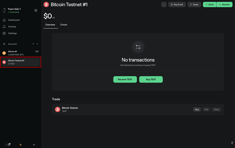 Sau khi t&agrave;i khoản testnet được k&iacute;ch hoạt, bạn c&oacute; thể gửi v&agrave; nhận tiền điện tử testnet